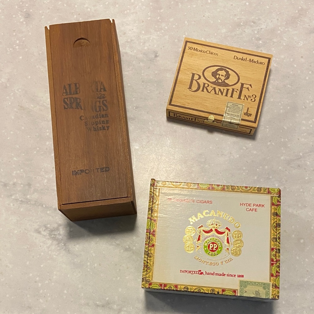 Empty Wooden Cigar Box Set -& Empty Whisky Box